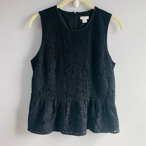 J Crew Top Black Sleeveless Lace Peplum Pretty Evening Casual Versatile Size 4